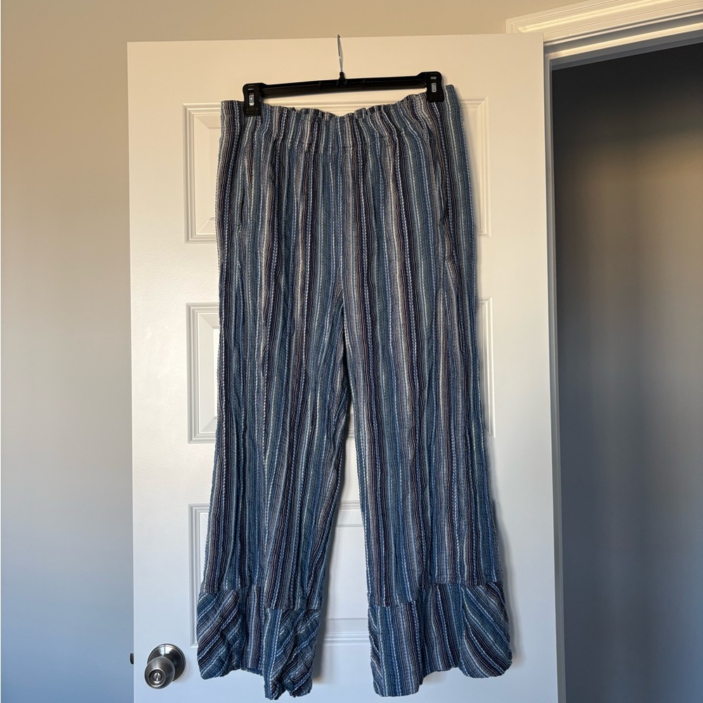Free People Day’s End Stripe Wide-Leg Pants- Indigo Combo Size Large NWOT